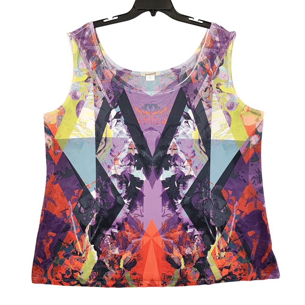 One World Knit Tank Top Multicolor Geometric Floral Abstract Plus Size 22/24